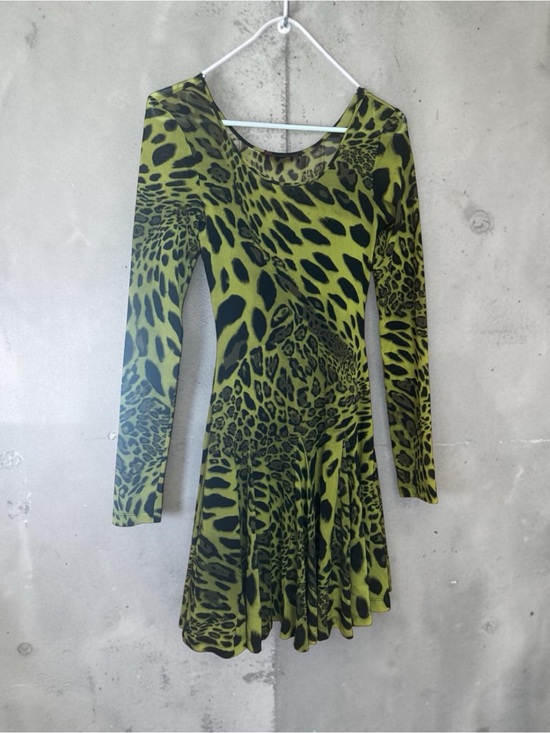Betsey Johnson Dresses & Skirts - Vintage Betsey Johnson Olive Green & Black Animal-Print Long Sleeve Skater Dress